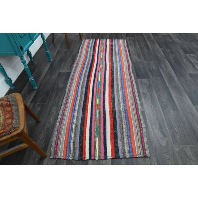 1970s Vintage Turkish Oushak Handmade Wool Cotton Red Runner Rug 95x252
