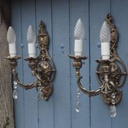 Appliques en cristal Hollywood Regency italienne – Lumière à double bras en métal argenté
