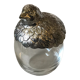 Quail-shaped table mustard silver metal and glass