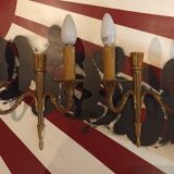 Pair of golden metal candlestick wall lamps