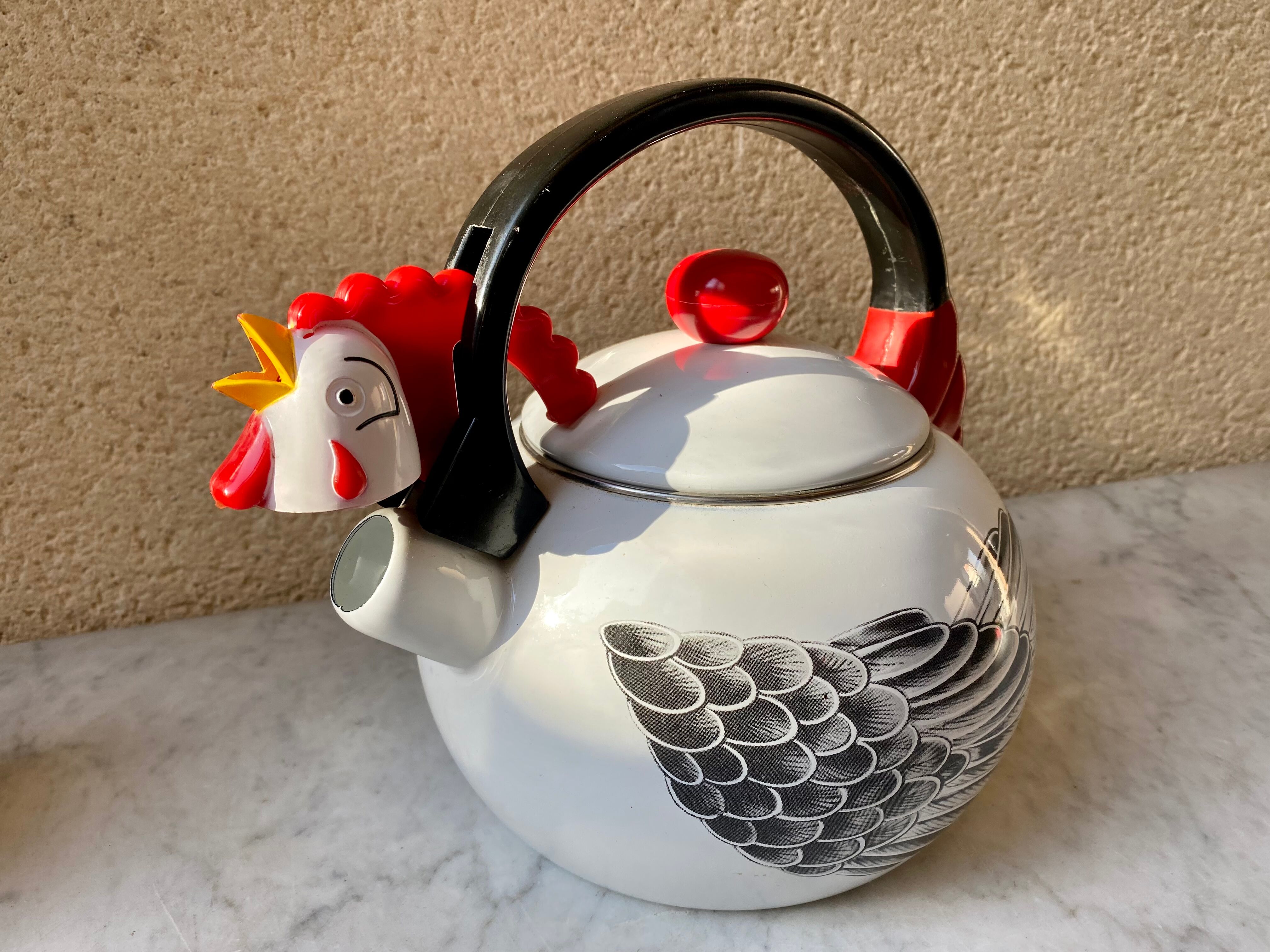 Kettle sheet metal enamel vintage 80s kamenstein decorations rooster