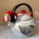 Kettle sheet metal enamel vintage 80s kamenstein decorations rooster