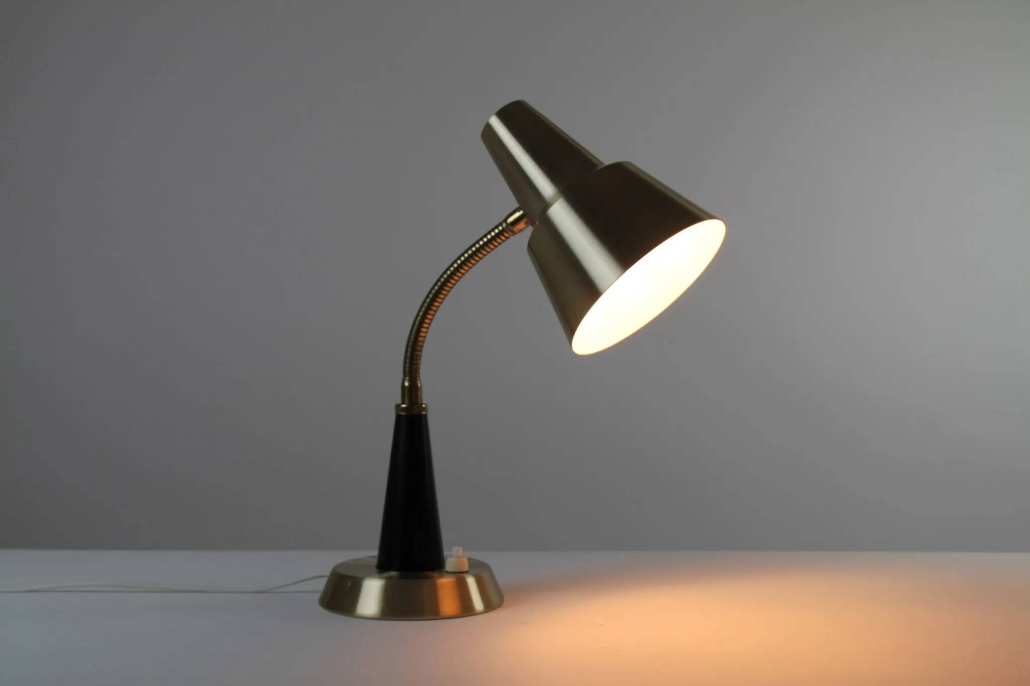 Table / Desk Lamp Model 600/5 by Gemi — Swedish Modernism in Black & Brass, 1960s