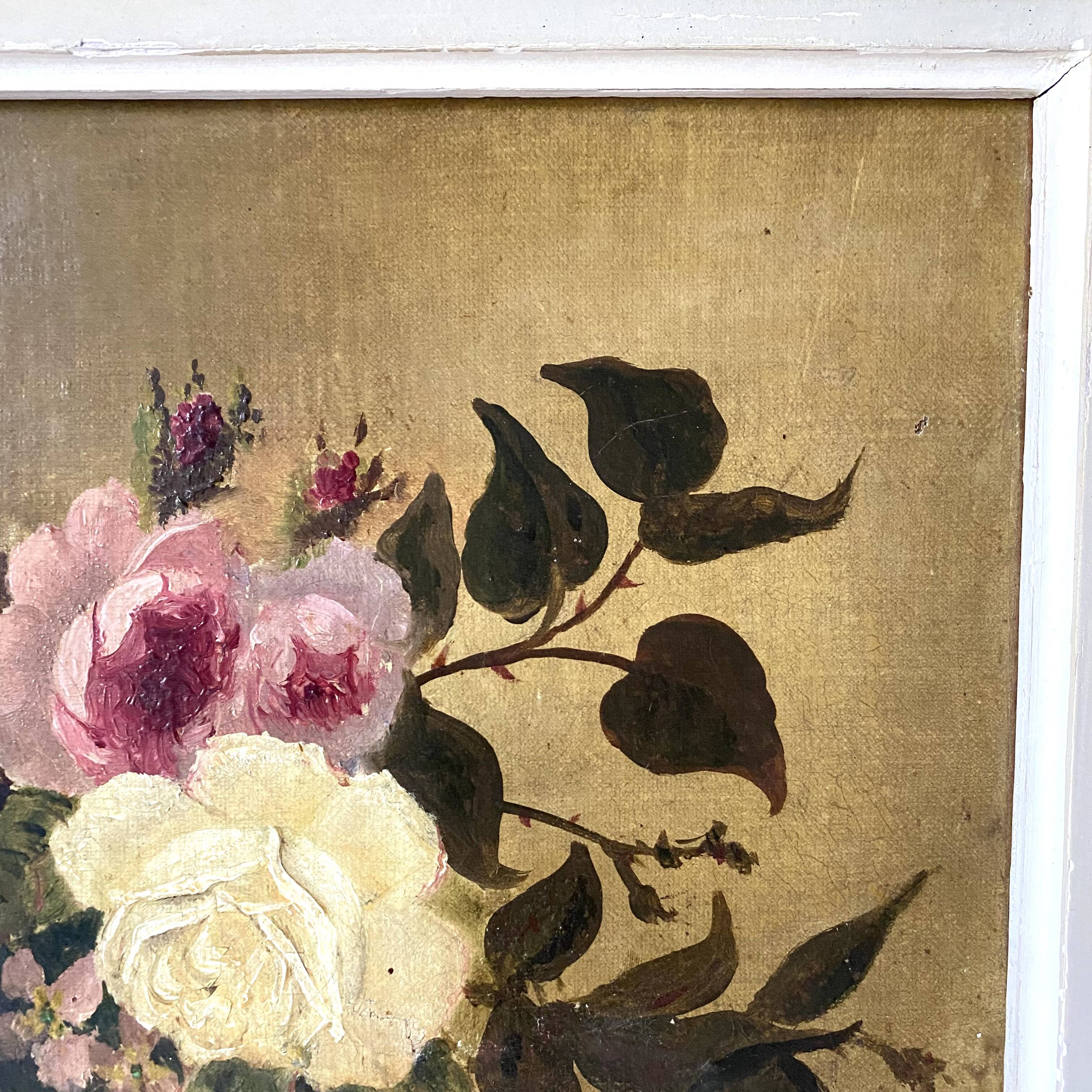 Old oil on canvas Bouquet, still life Tosello J. 19th
