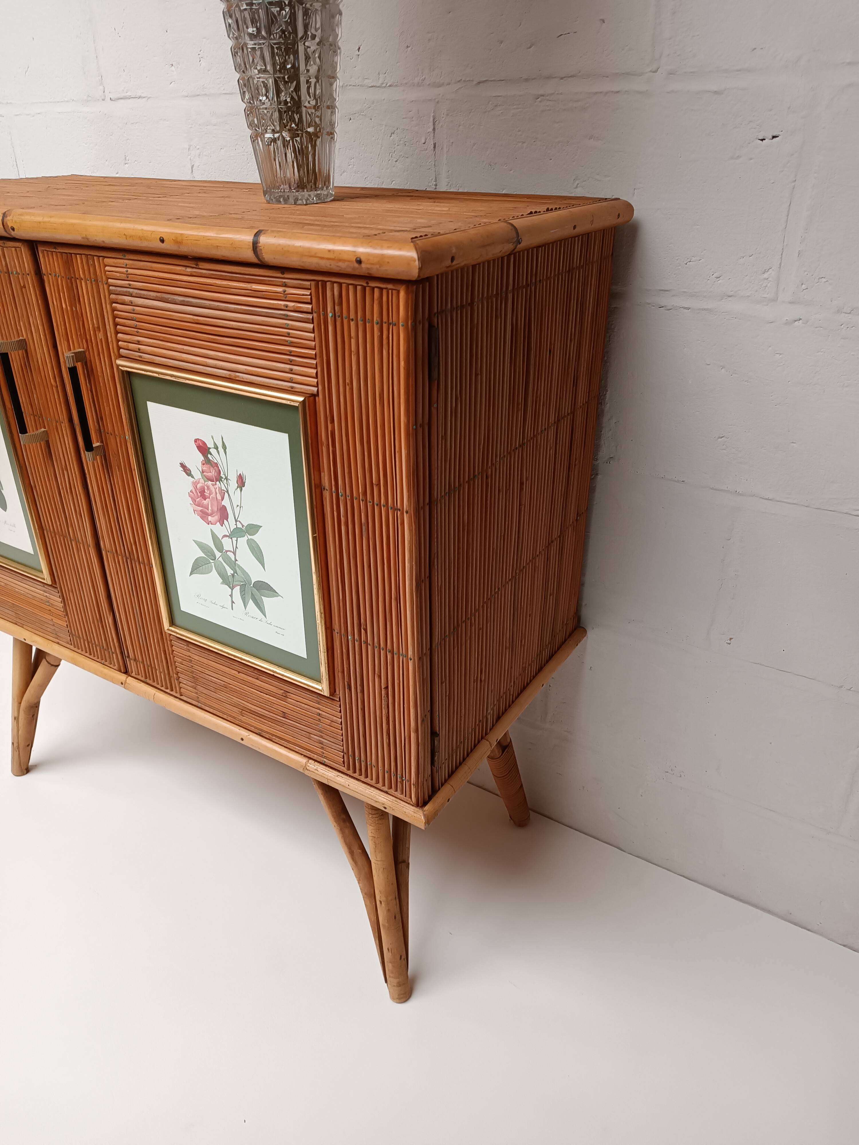 Buffet bambou refendu et rotin années 50/60