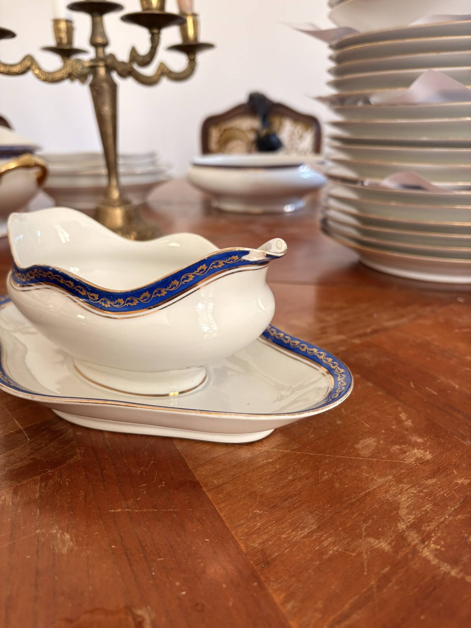 Old Sauce Boat White Blue Porcelain Limoges Gilded Betoule Legrand