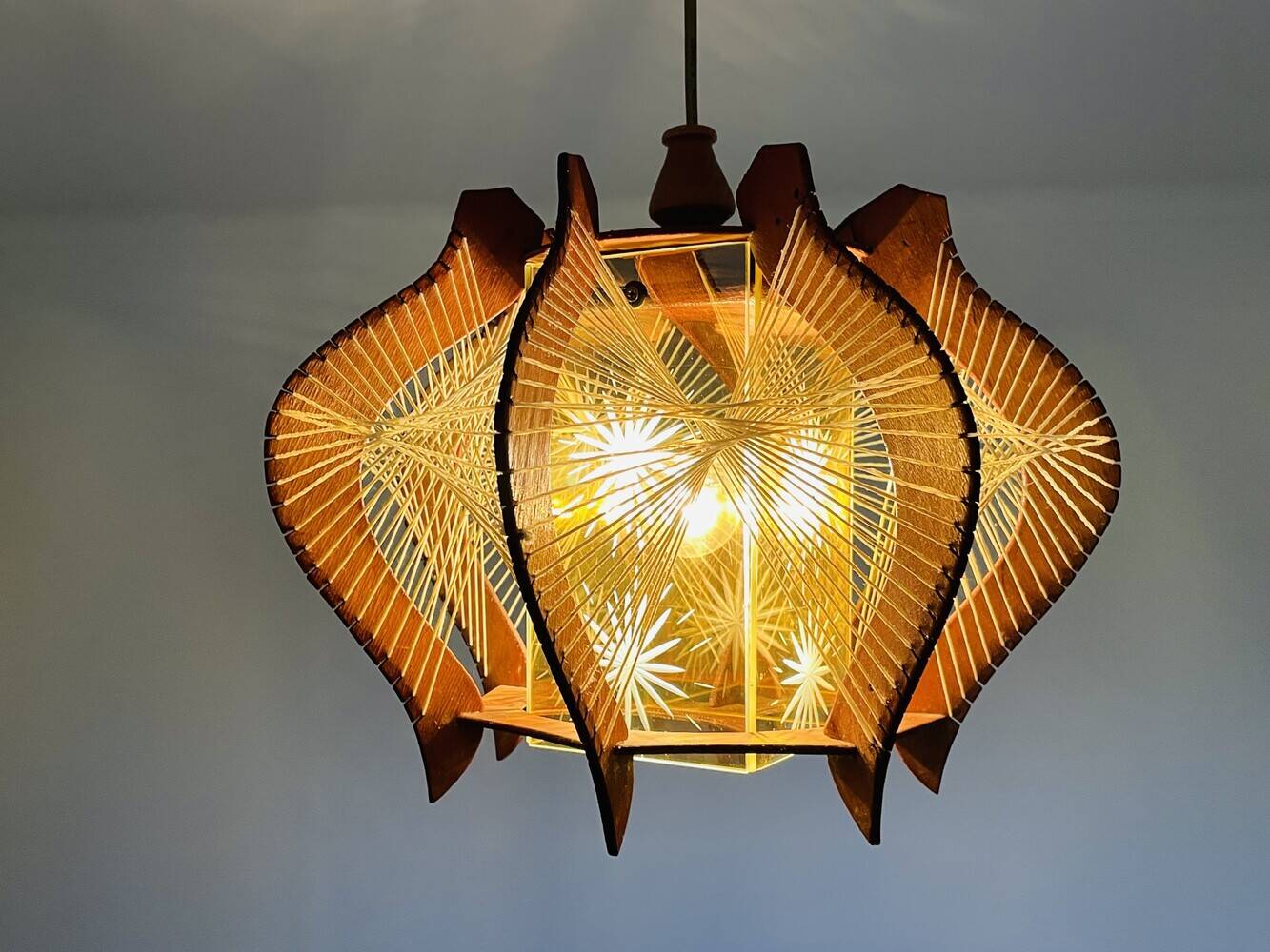 Mid Century wood hanging lamp wooden