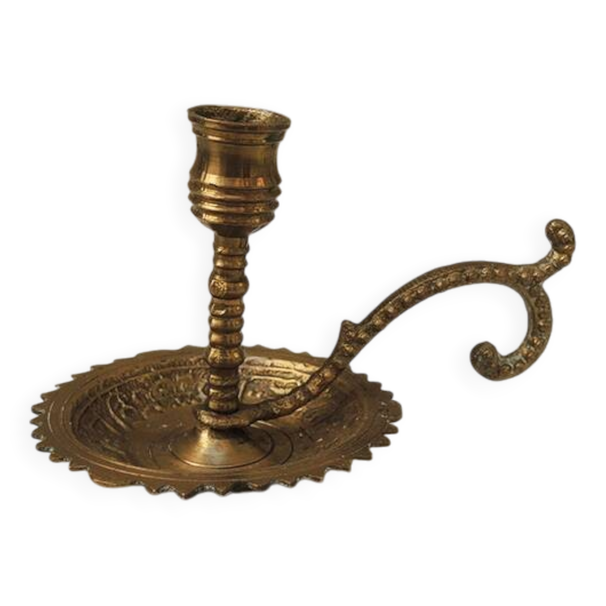 Antique Gilded Brass Candlestick with Handle