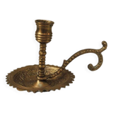 Antique Gilded Brass Candlestick with Handle