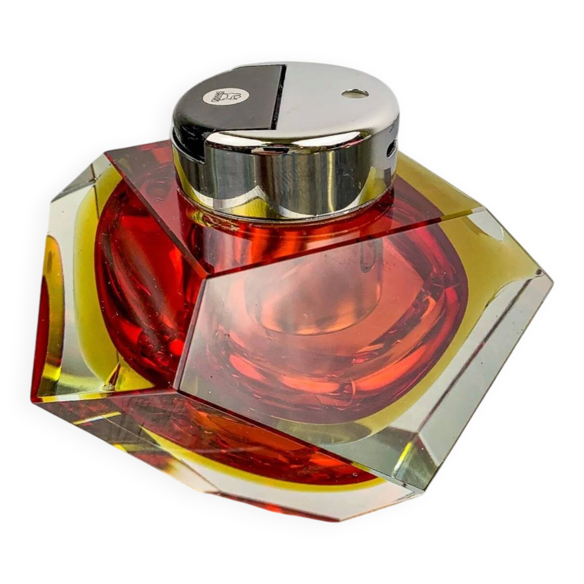 Italian Sommerso faceted lighter by Flavio Poli, red & yellow Murano glass, 1970s