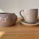 Tasse, sous-tasse et sucrier en céramique
