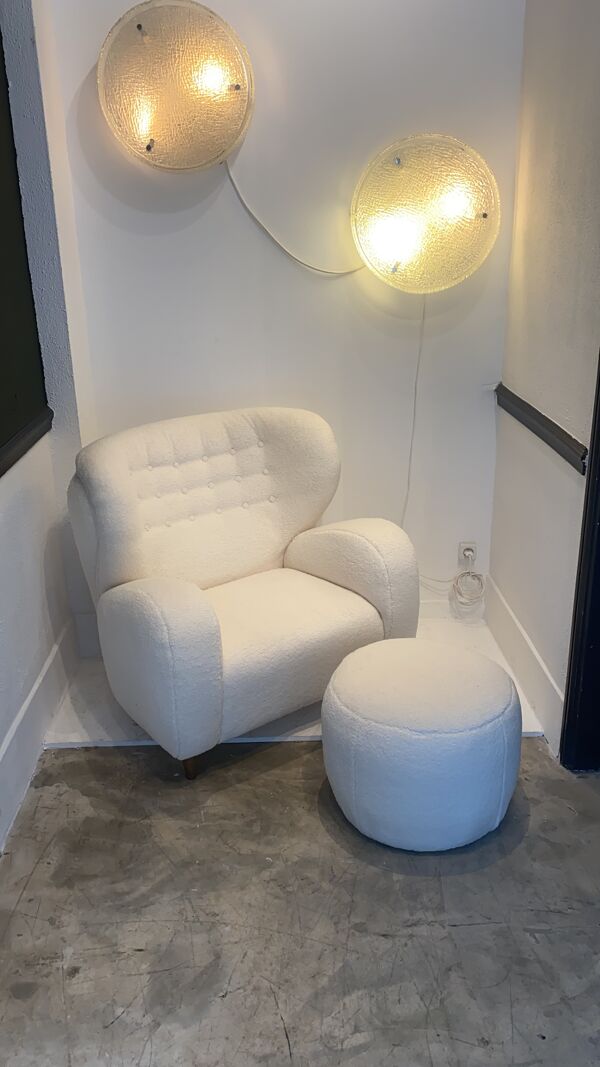 Fauteuil Italien et son ottoman 1980