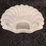Silver-plated metal scallop butter dish and white glass bowl