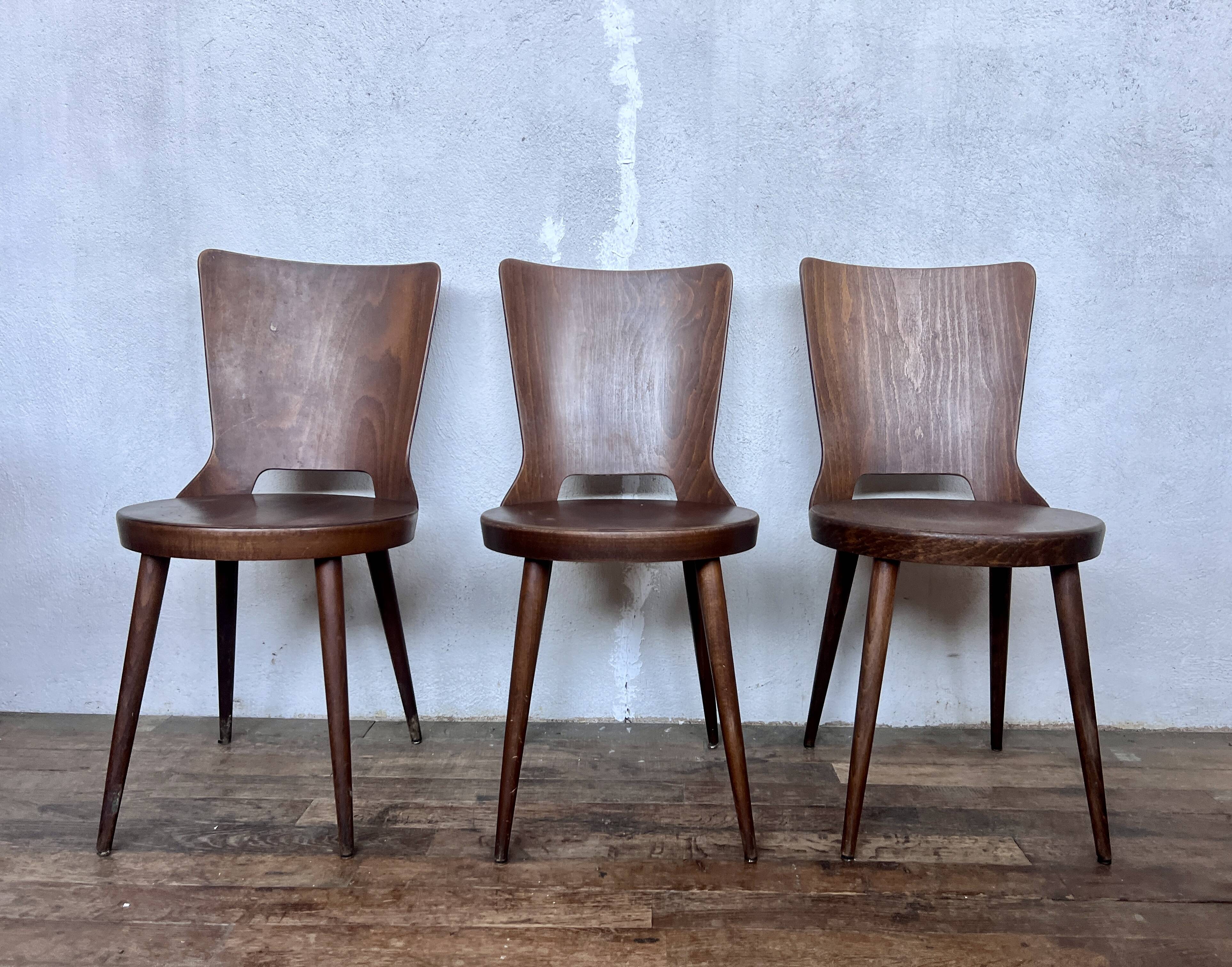 Trio of vintage retro Dove Baumann chairs 1960