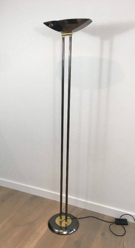 Floor lamp with gunmetal patina and brass