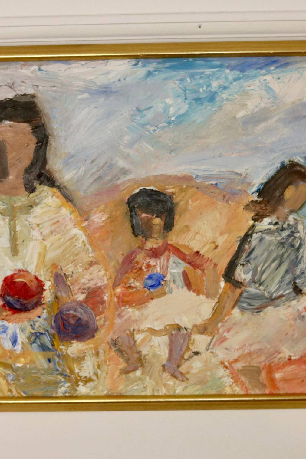 Large Swedish Mid-Century Oil on Panel" Beach" by Stig Thiderman (1920-1973) - Vintage and Framed