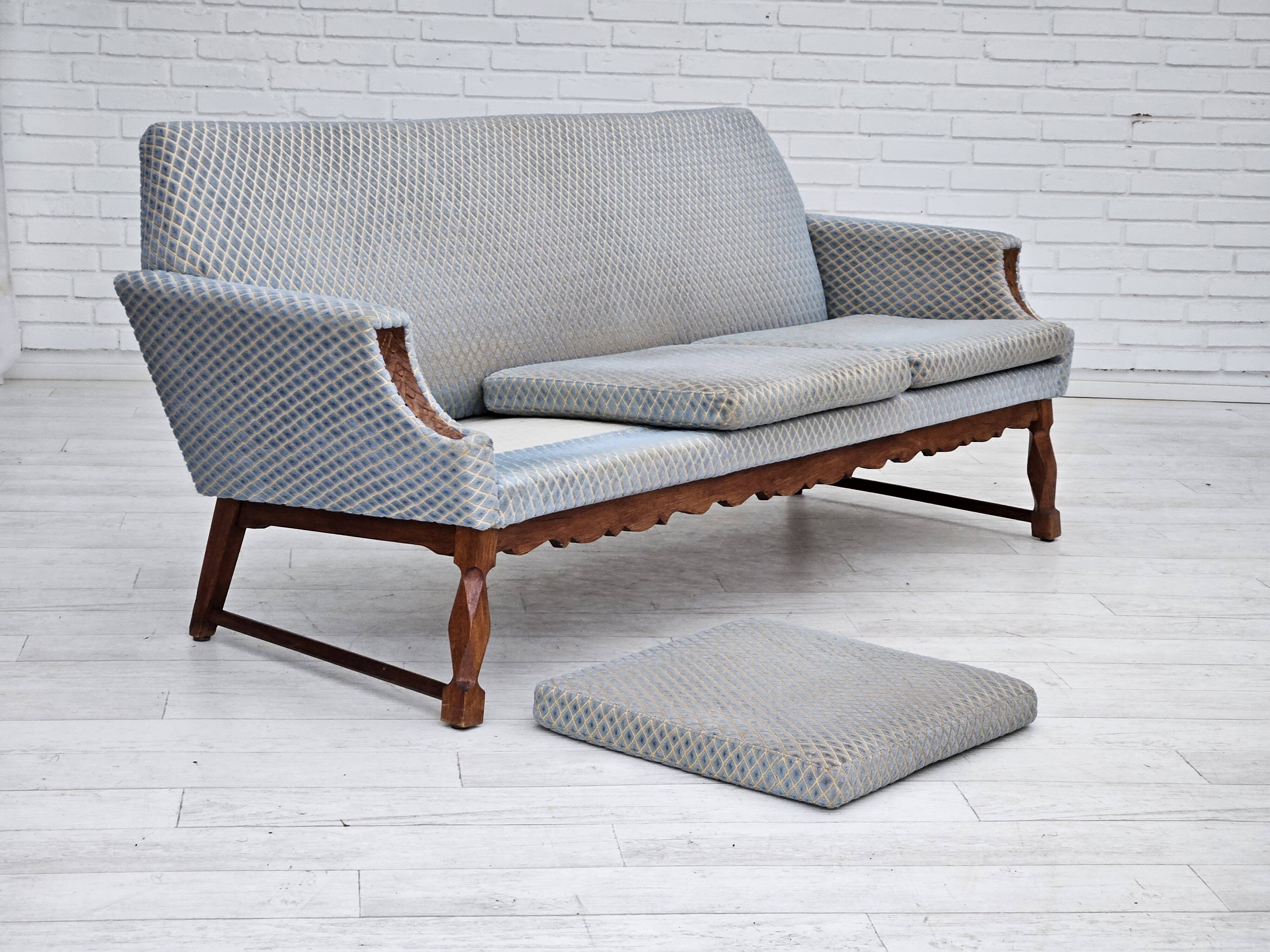 1970s, Danish 3 seater sofa, original good condition, velour, oak wood.