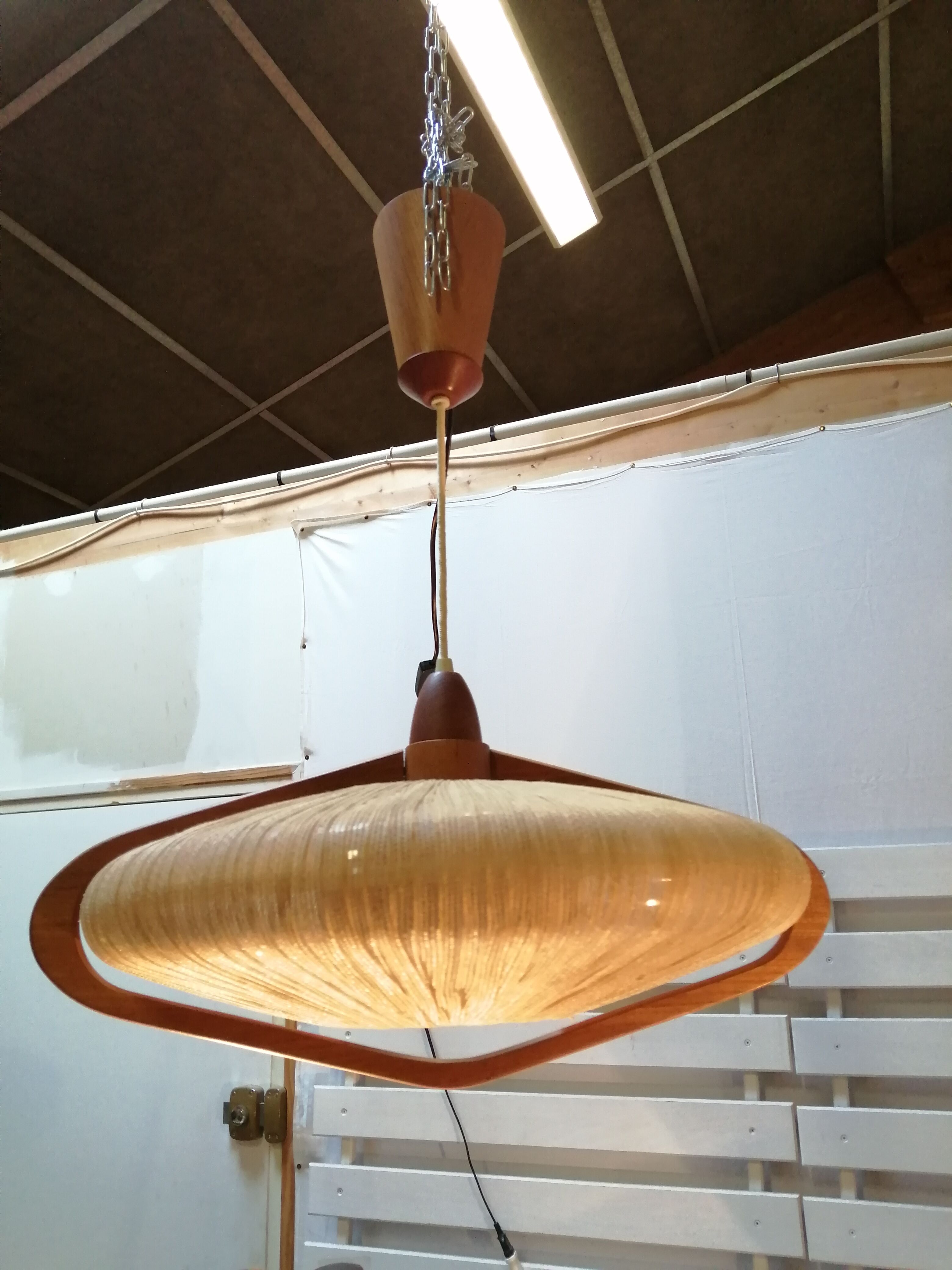 Sisal Ufo pendant lamp and vintage teak by Temde Leuchten