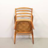 Cees Braakman Dutch Design Wooden Ladder Arm Chairs & Caramel Bouclé Fabric
