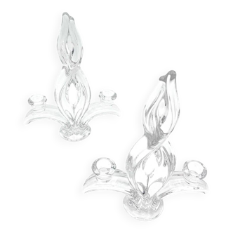 2 Candle holders "Fleur de Lys" – Cristal Art Vannes France – 1960