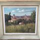 Oil on panel: Landscape, village in the countryside