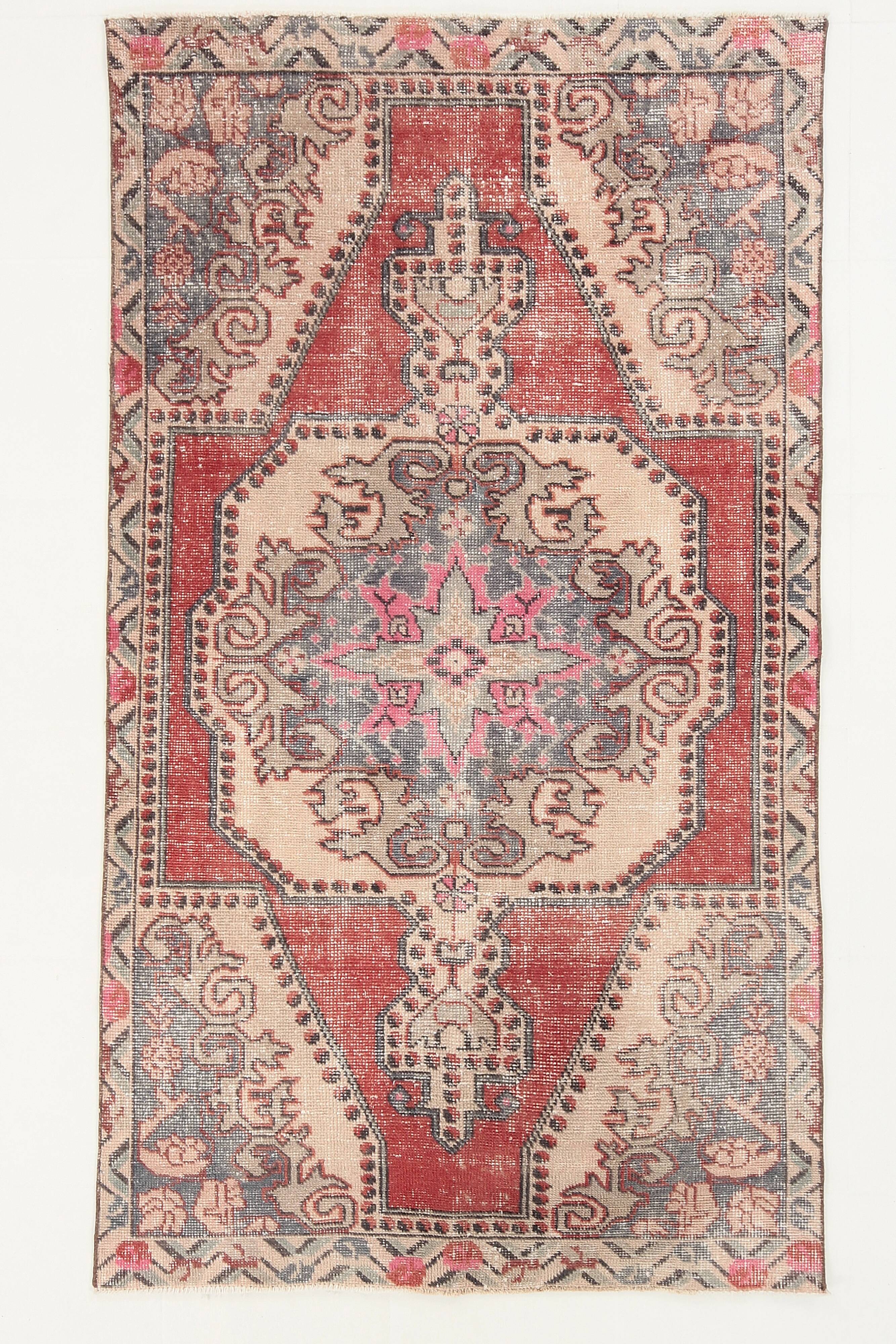 4x7 Shades Of Red Beige Oriental Vintage Rug, 126x220Cm SK 2638