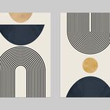 2 geometric art prints with circles and lines