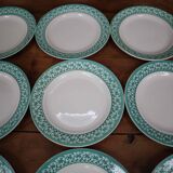 Set of 6 KIFO L'Amandinoise dessert plates with green leaf decor