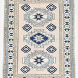6x8 Vintage Rug İn Blue Tones, Turkish Wool Pattern Rug, 225x178 Cm