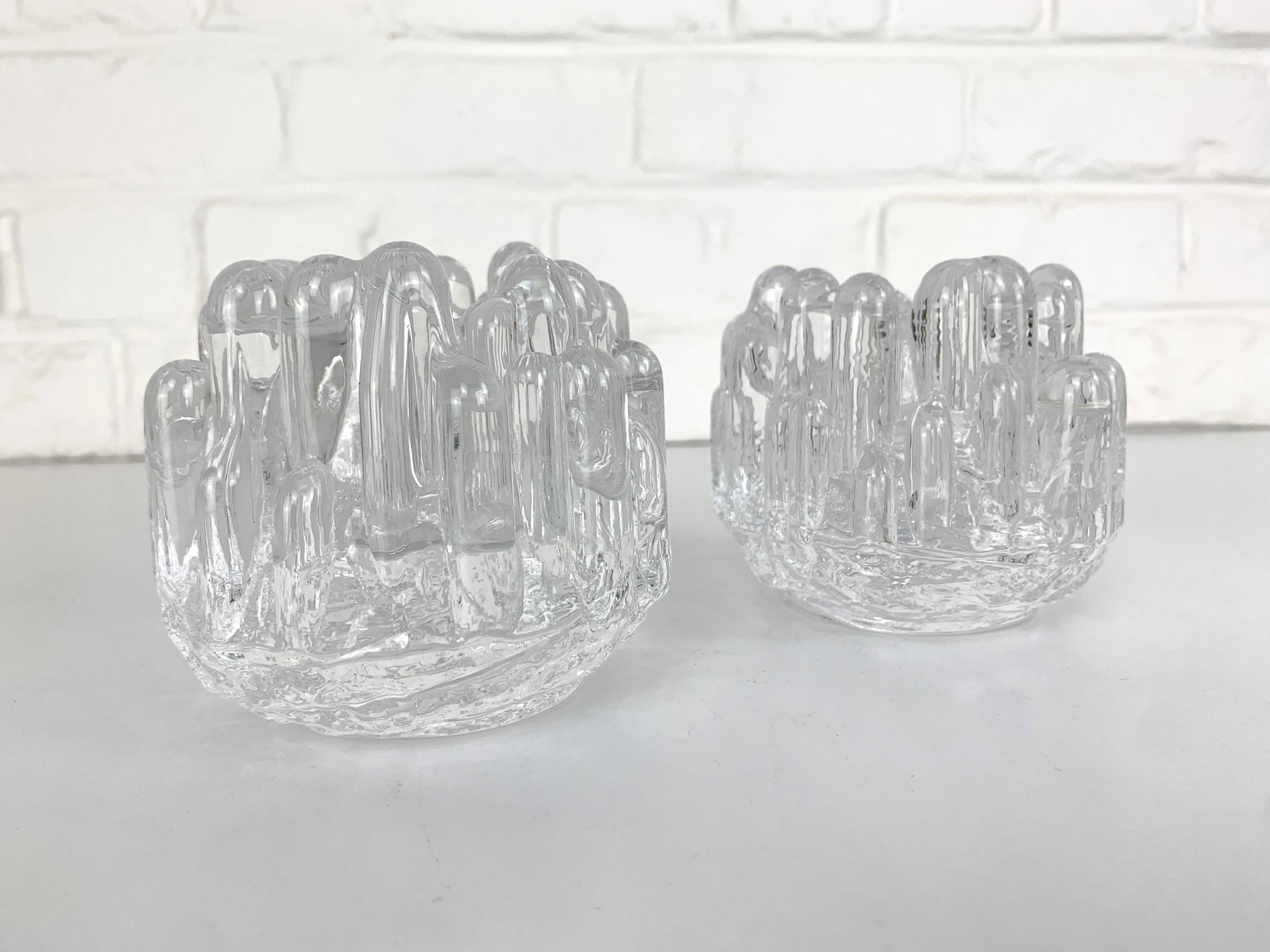 Pair of Sunflower Glass Candlesticks, Göran Wärff for Kosta Boda, Sweden, 1970s