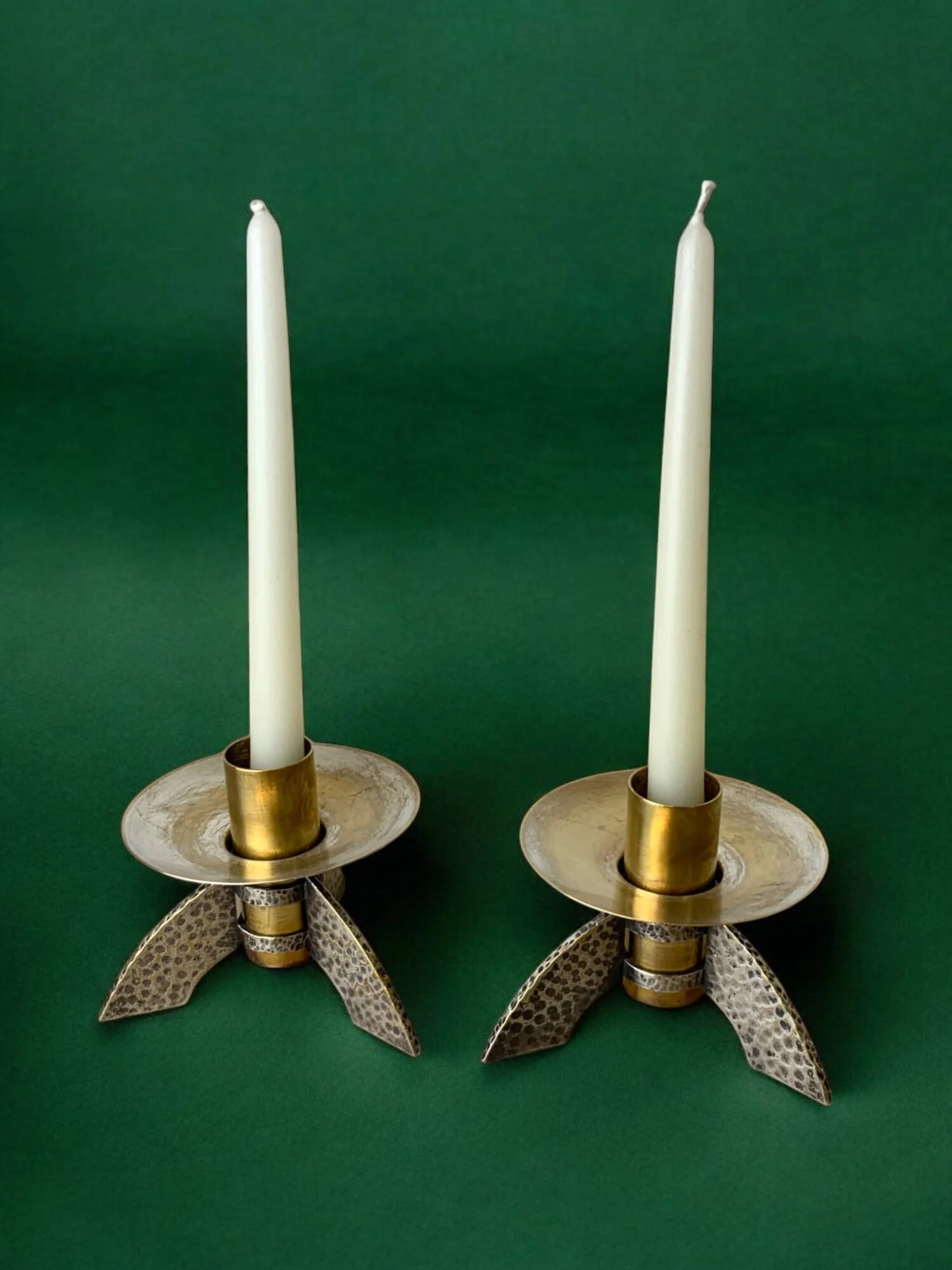 Pair of brutalist candlesticks in brass, Denmark, 1970s