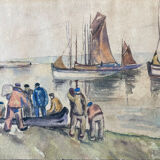 Tableau peinture ancienne marine Janssaud XIXe
