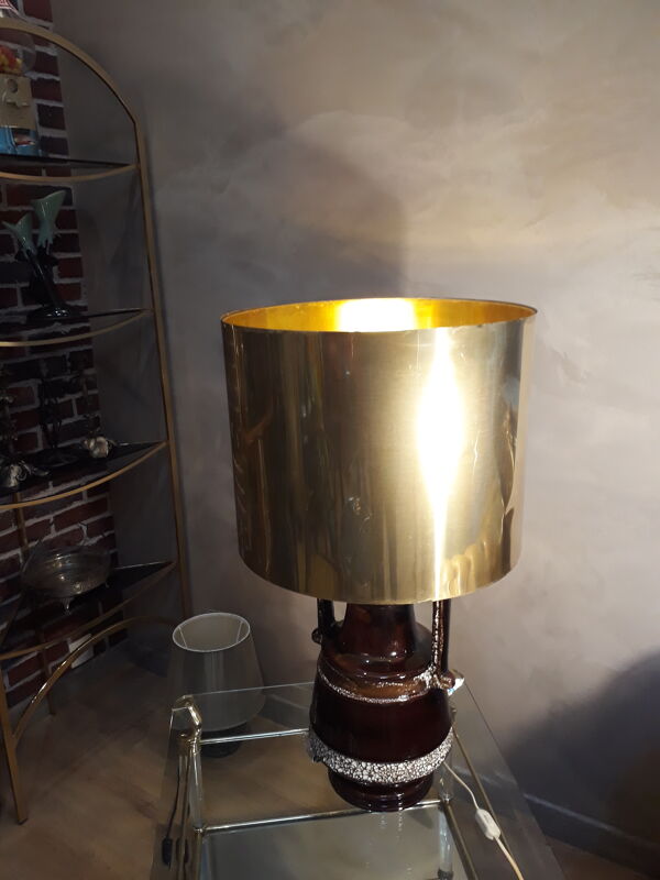 Lampe amphore 1970s avec son abat jour en laiton