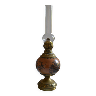 19th c. longwy earthenware oil lamp