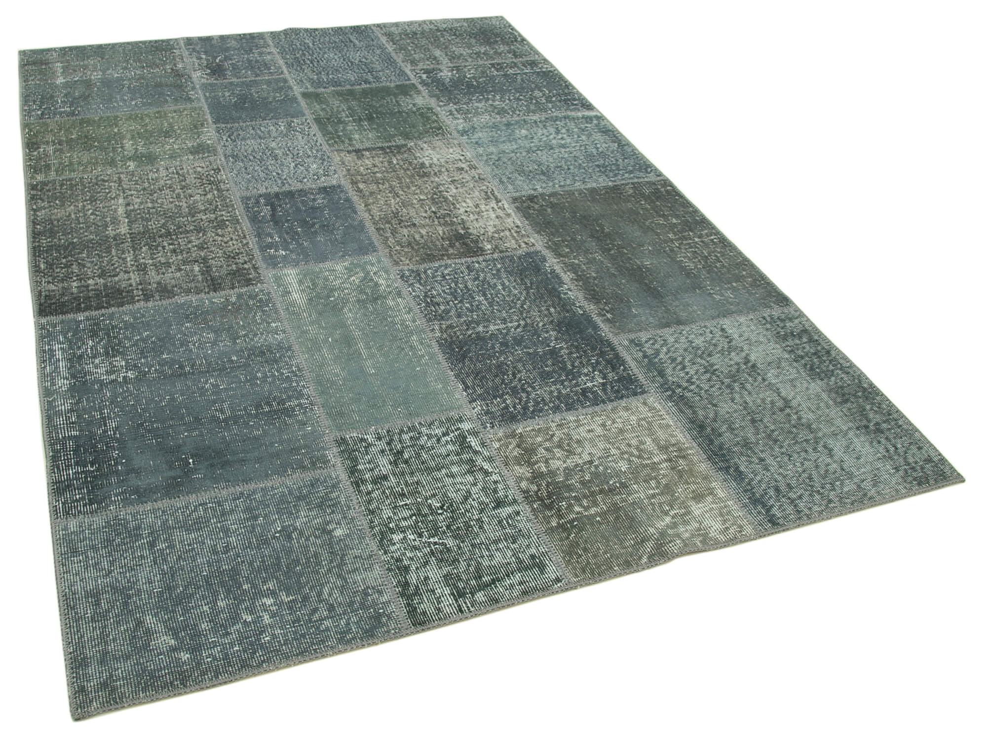 Handmade oriental contemporary 171 cm x 243 cm grey patchwork rug