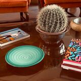 Midcentury green ceramic plate, Giuseppe Mazzotti, Albisola, Italy 1960s