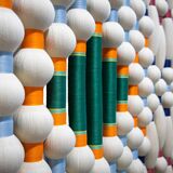 Contemporary Art Tapestry in Ivory and Multicolored Cotton, North American