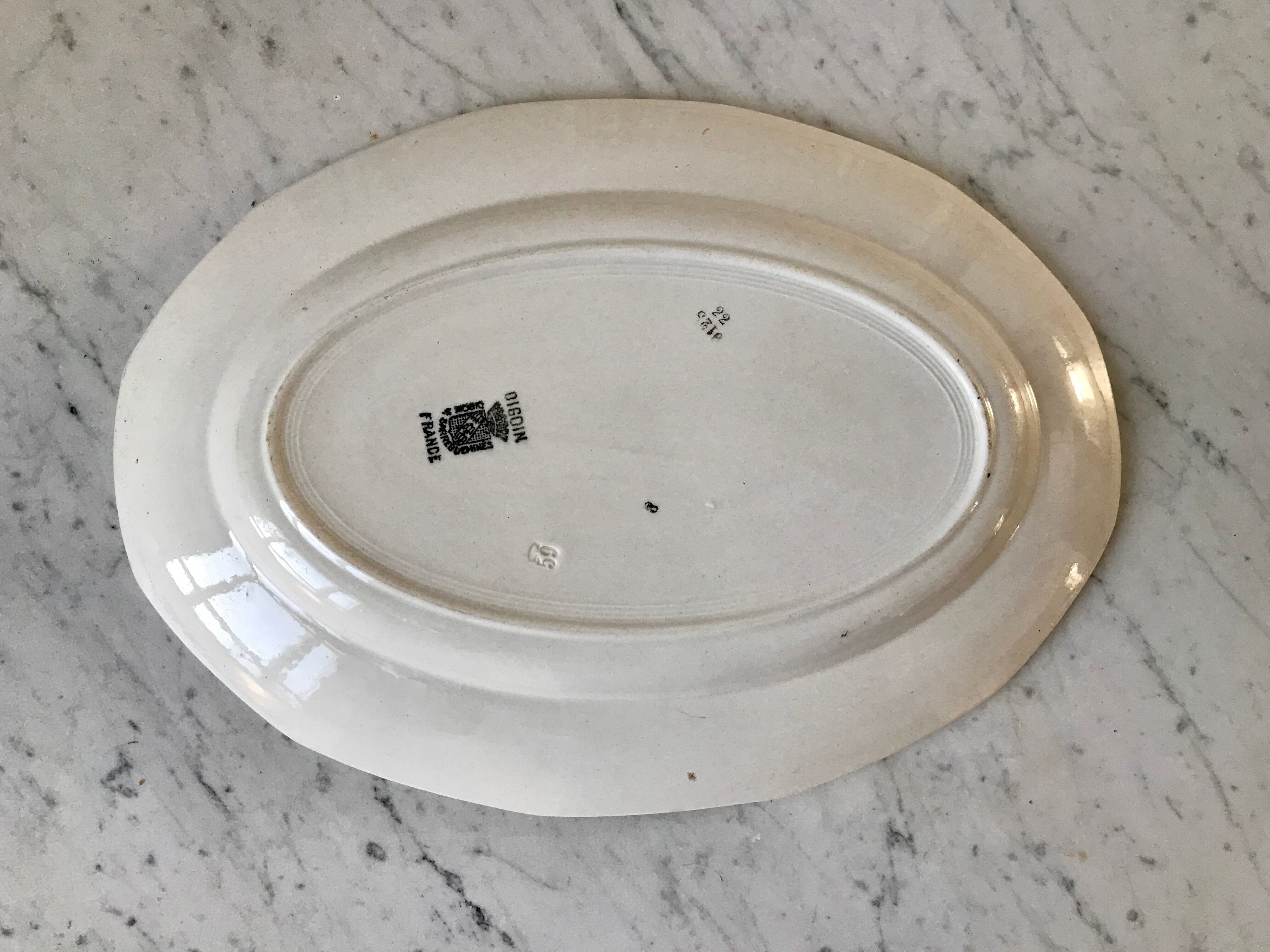 Oval dish with small flowers digoin sarreguemines 50s