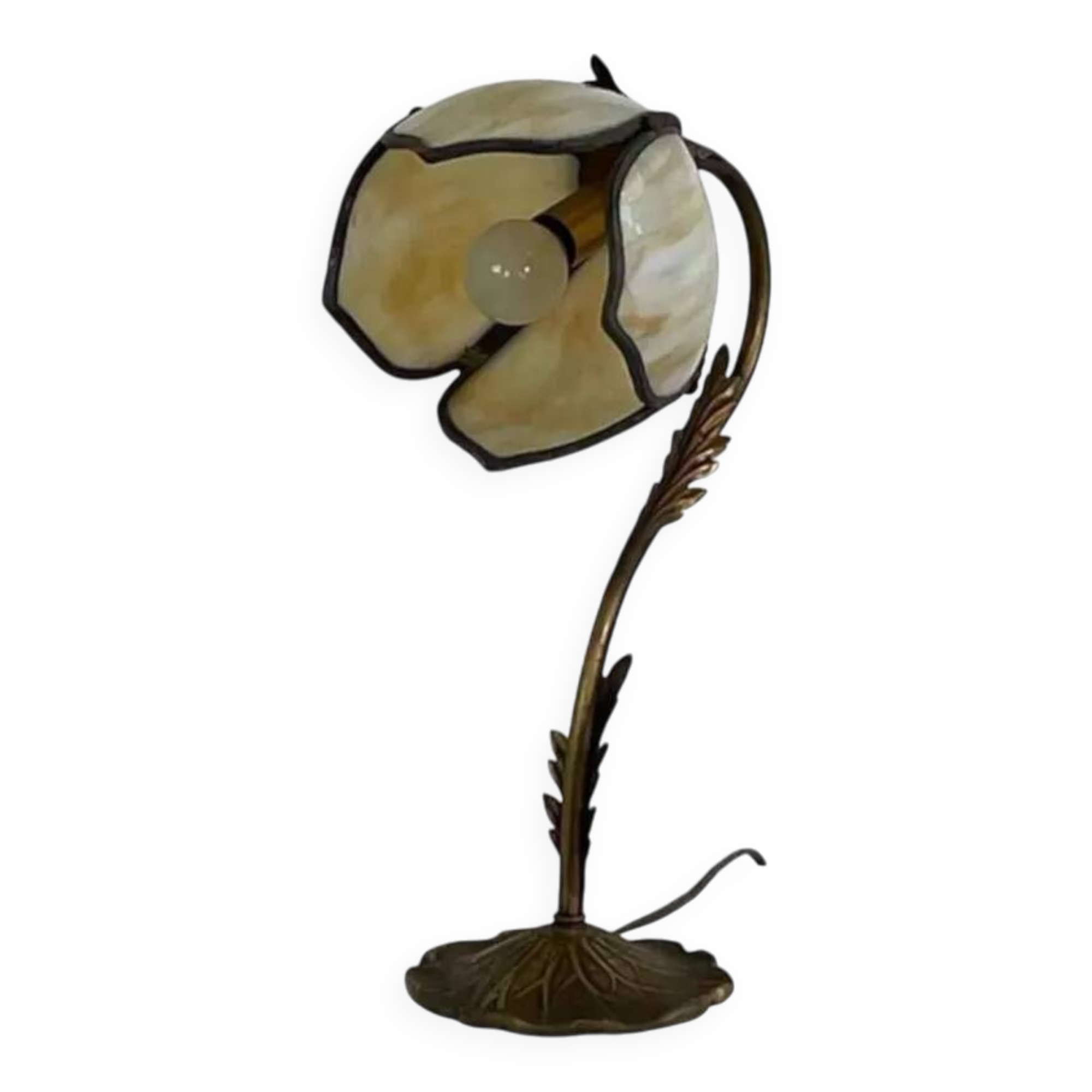 Lampe de bureau antique en fonte et patte de verre