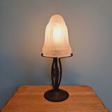 Art deco lamp in wrought iron and pressed-molded glass 1920s 1930s