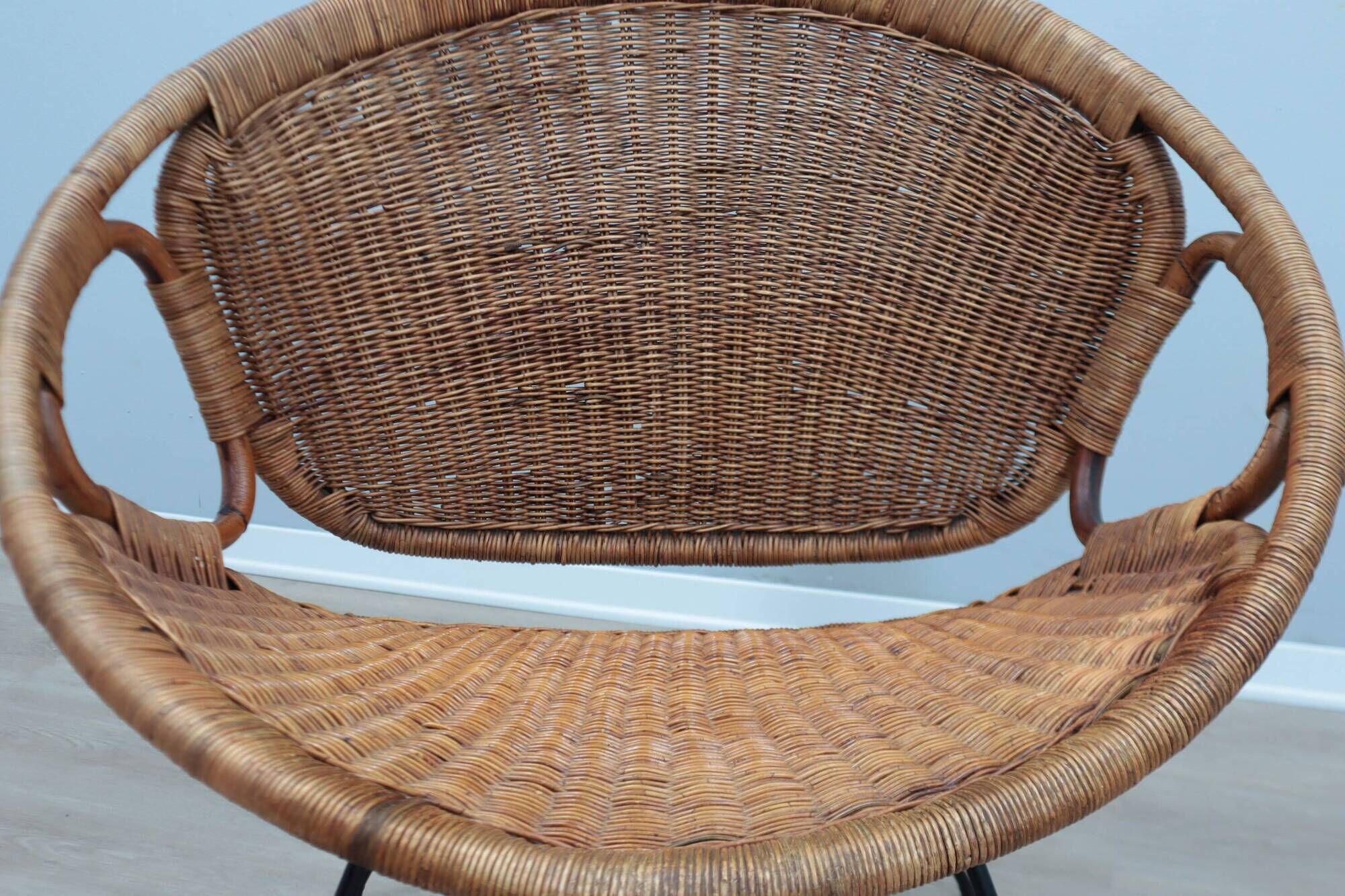 Mid century Italian design rattan and wicker scoop chair 1950s