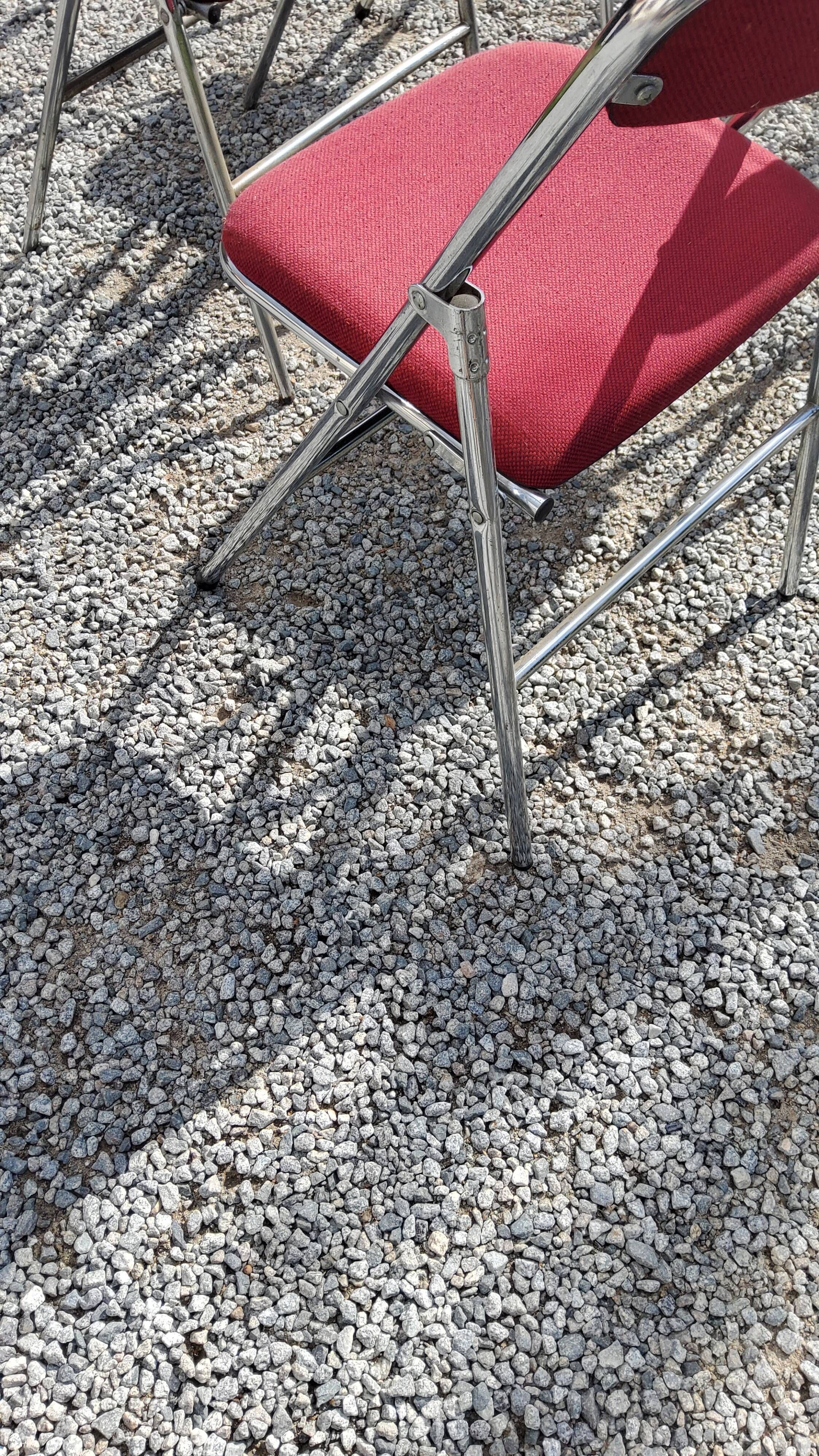 Set of 6 folding chairs from the 70s tweed and chrome metal
