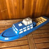 Old Toy Boat Sheet Metal MS Helgoland A Remontoir 1950 Vintage #A599