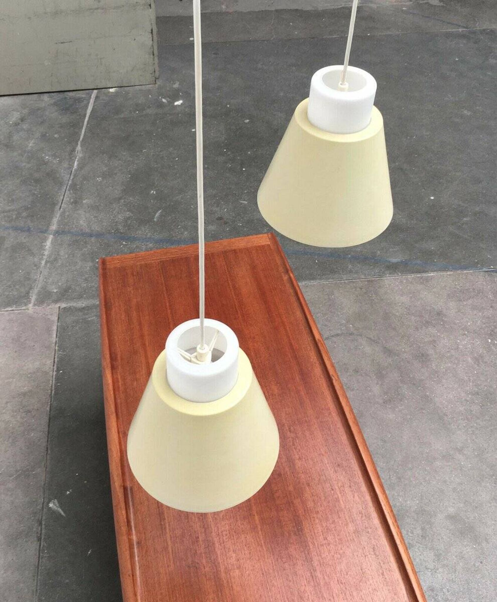 Glass and metal suspensions from the Mid-Century period, set of 2.