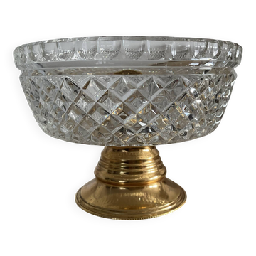 Coupe sur pied vintage en cristal et laiton