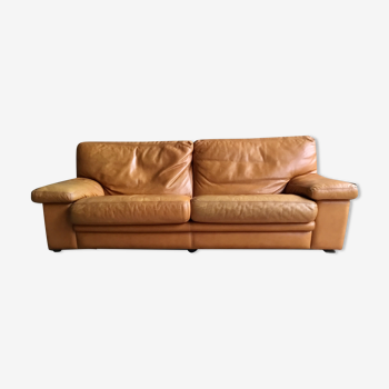 Large roche Bobois sofa in cognac leather - made in Italy