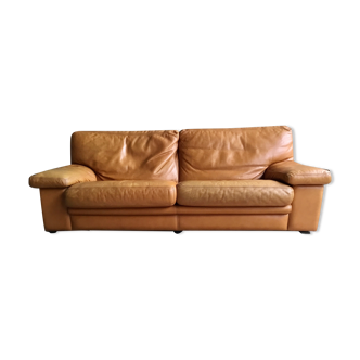 Large roche Bobois sofa in cognac leather - made in Italy