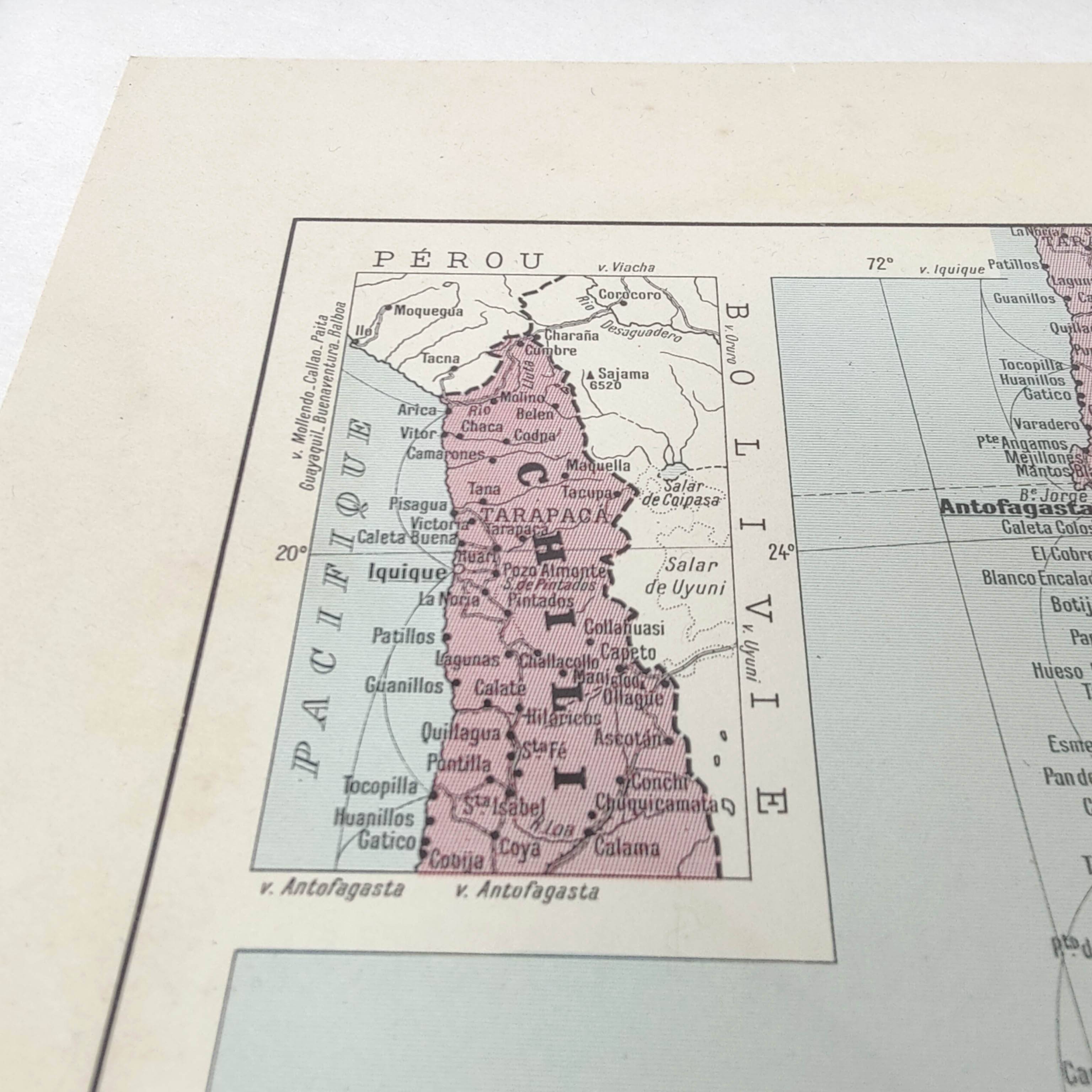 Old map of South America Argentina Chile Uruguay 43x43cm from 1950