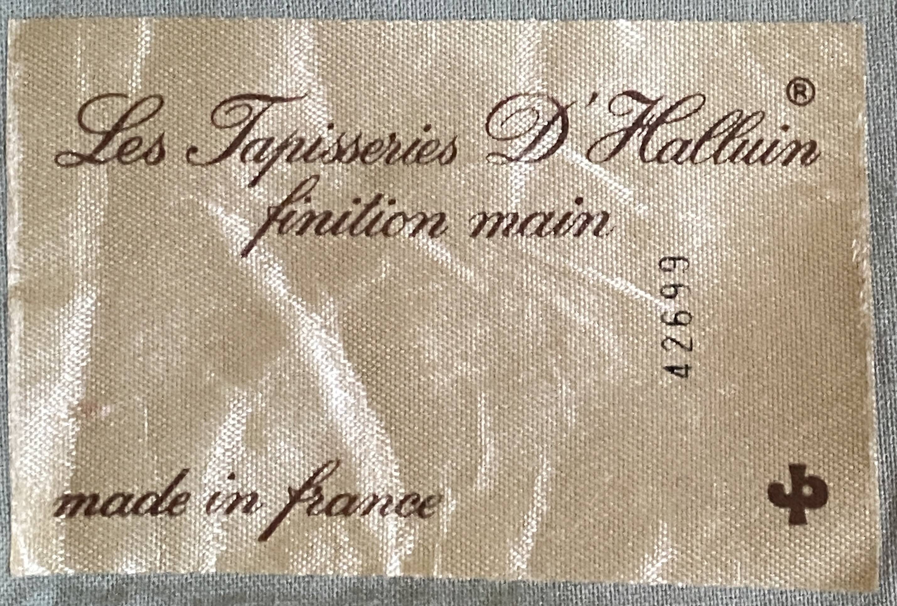 Tapisserie d'Halluin numérotée - couple de faisans buvant à la fontaine sur verdure