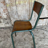 Vintage chair mullca model 510 green metal + wooden seat and back in burgundy